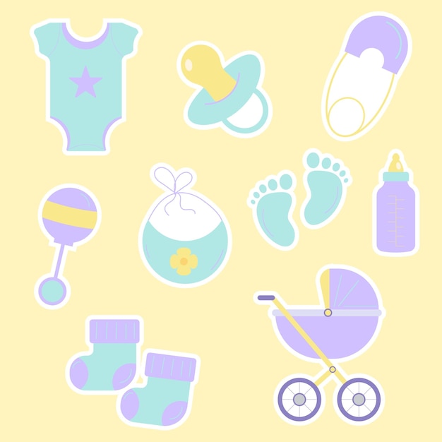 Zestaw naklejek baby shower Ilustracja wektorowa