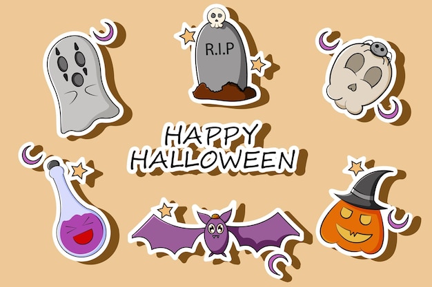 Zestaw Naklejek Ilustracji Halloween