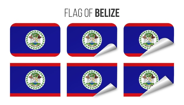 Zestaw Naklejek Z Flagą Belize. Ilustracja Wektorowa 3d Flagi Belize Na Białym Tle