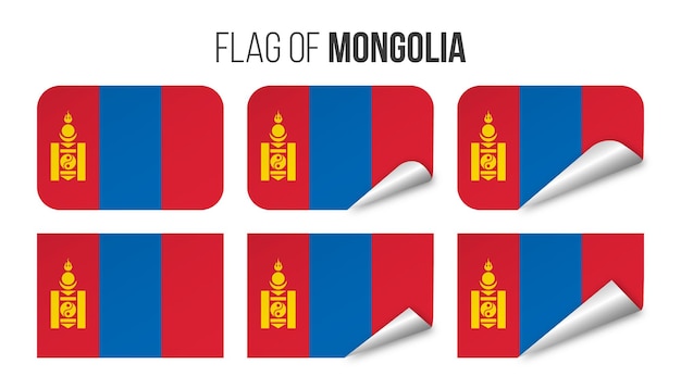 Zestaw Naklejek Z Flagą Mongolii Ilustracja Wektorowa 3d Flagi Mongolii Na Białym Tle