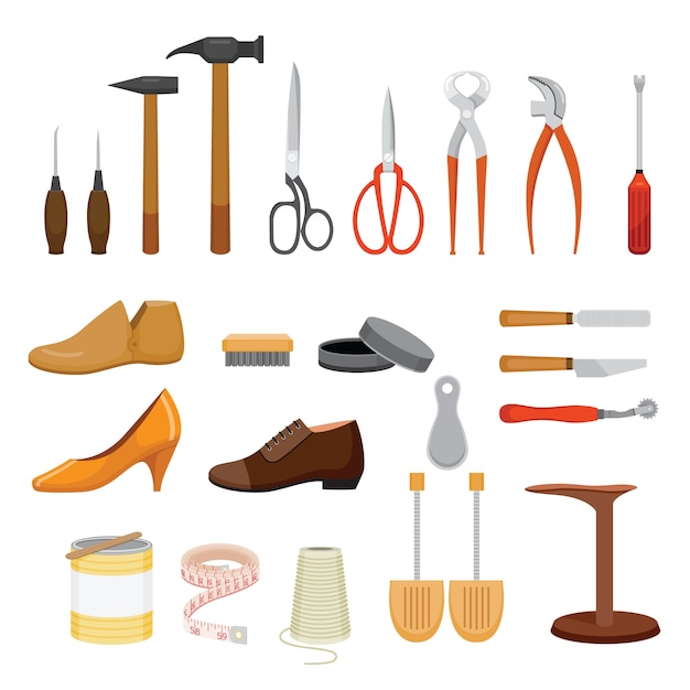 Plik wektorowy zestaw narzędzi do naprawy butów i akcesoria do butów