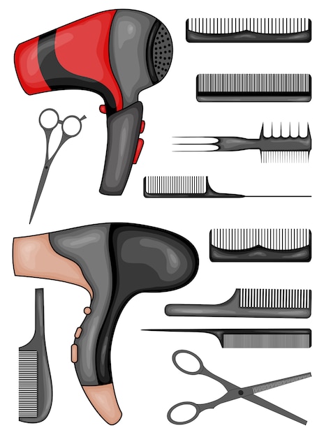 Plik wektorowy zestaw narzędzi do strzyżenia i stylizacji włosów. styl kreskówkowy. ilustracja.