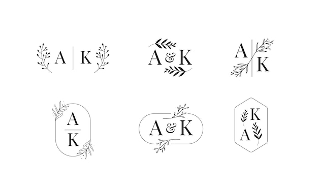 Zestaw naturalnych liści ramki do logo Monogram Świętego małżeństwa