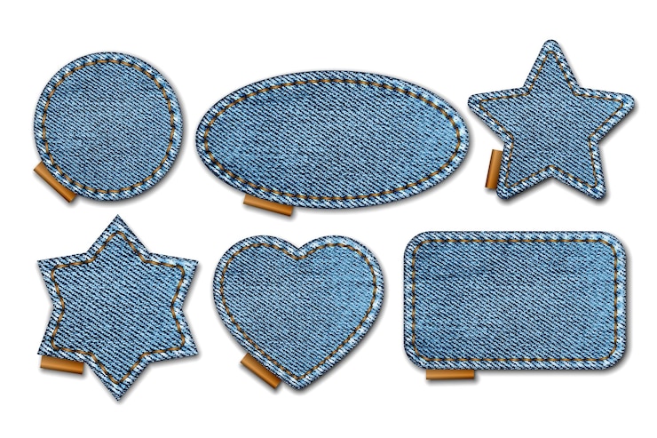 Wektor zestaw niebieskich jeansowych naszywek z przeszyciami jasnoniebieski denim