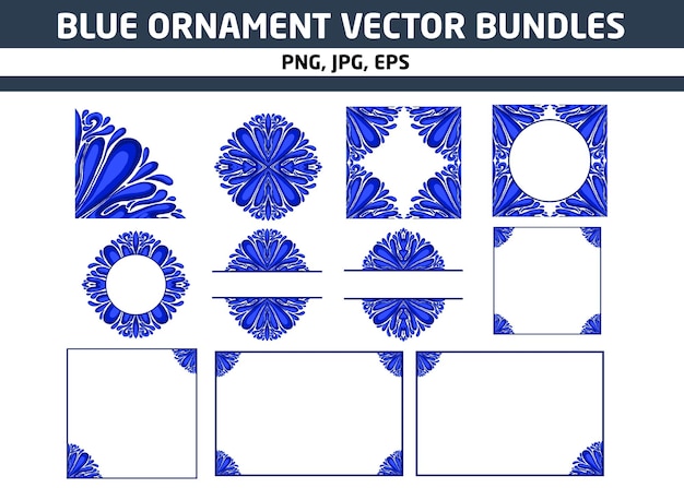 Zestaw Niebieskiej Ramki Ozdobnej Z Rysunkiem Wektorowym Dla Elementu Dekoracyjnego