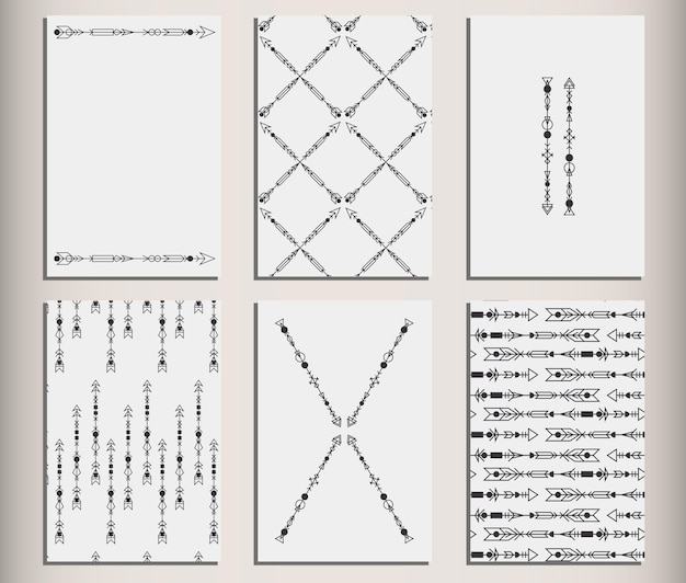 Zestaw Niezwykłych Kart Z Minimalistycznymi Geometrycznymi Strzałkami Kartki Z życzeniami Lub Zaproszenia W Stylu Retro