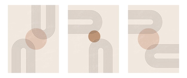 Plik wektorowy zestaw nowoczesnej minimalistycznej sztuki z połowy wieku o organicznym kształcie abstrakcyjne tło geometrycznej linii