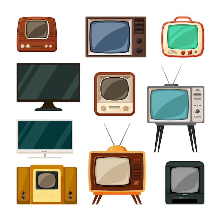 Wektor zestaw nowoczesnych i lampowych telewizorów retro