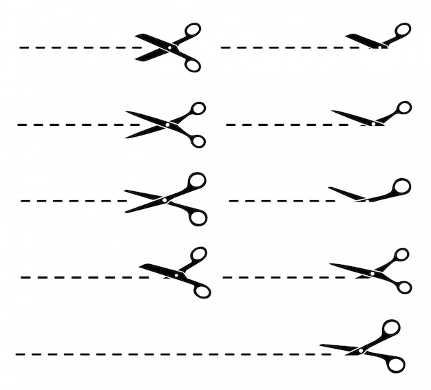 Plik wektorowy zestaw nożyczek z linii cięcia styl płaski