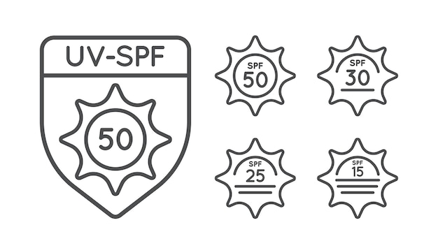 Plik wektorowy zestaw ochrony przeciwsłonecznej uv index spf 50 spf 30 25 15 kolekcja ikon wektorowych