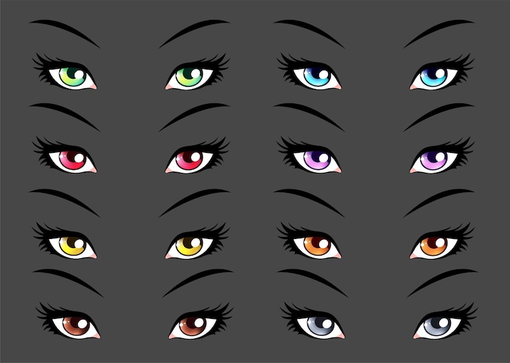 Wektor zestaw oczu w stylu anime lub mangi