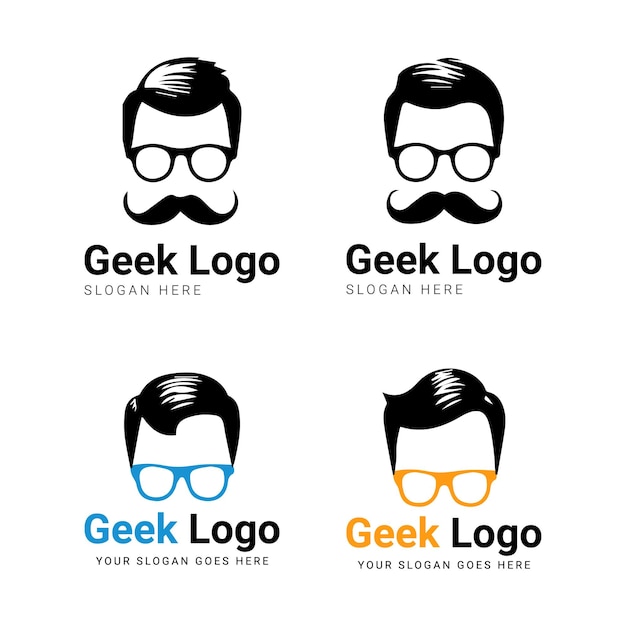 Zestaw odmian logo geeka z okularami