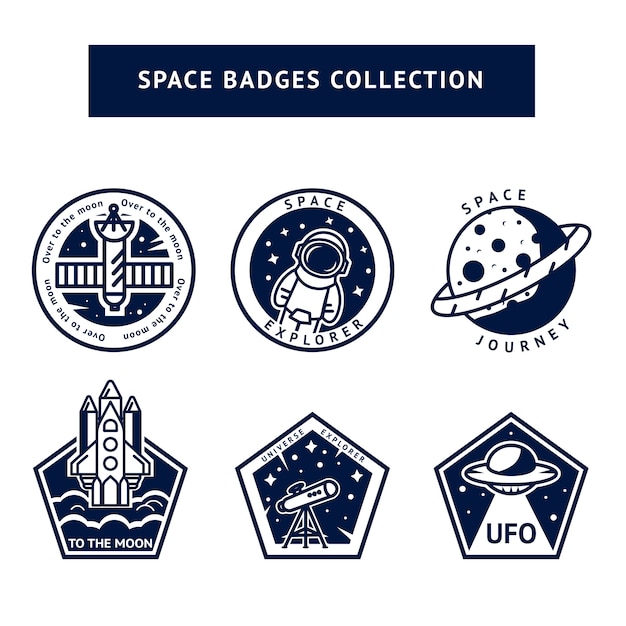 Plik wektorowy zestaw odznak monochromatycznych vintage i odznaki astronautów