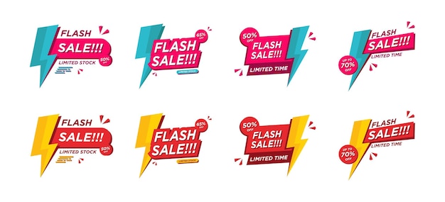 Plik wektorowy zestaw odznak sprzedaży flash. oferta błyskawicy, błyska odznaka sprzedaży i modne oferty zakupów