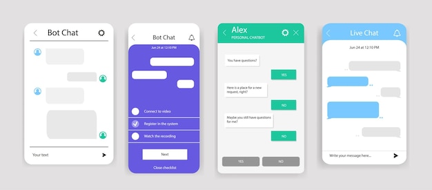Zestaw Okien Dialogowych Bota Czatu Dla Strony Internetowej I Aplikacji Mobilnej Kolekcja Aplikacji Do Grupowych Wiadomości Tekstowych