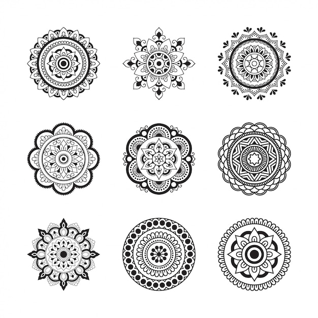 Zestaw okrągłej mandali. Styl Mehndi.