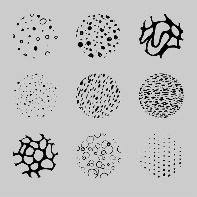 Zestaw okrągłych abstrakcyjnych wzorów Handdrawn doodle kropki Ilustracje wektorowe Ikony mediów społecznościowych