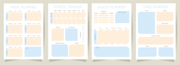 Zestaw Organizerów Planer Fitness Planer Posiłków Planer Posiłków Planer Dzienny Planer Budżetu Szablony Do Druku A4