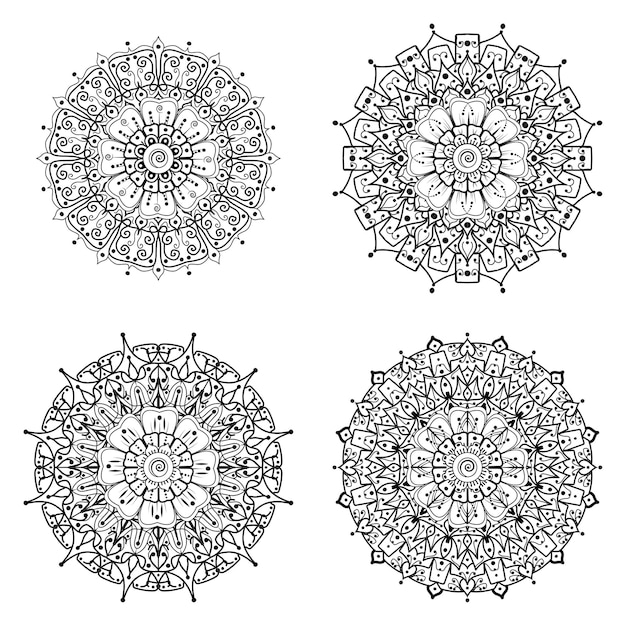 Zestaw ornament kwiat Mehndi w etnicznym stylu orientalnym kolorowanki książki