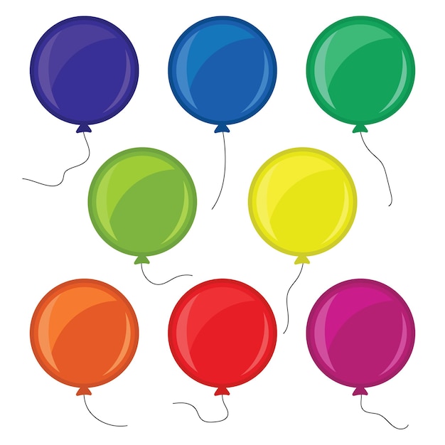 Plik wektorowy zestaw ośmiu kolorowych balonów ze sznurkiem na białym tle. ilustracja wektorowa