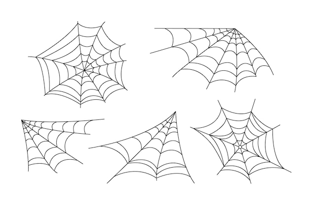 Zestaw pająkowych sieci ręcznie narysowana ilustracja Halloween przerażający klipart dla imprezy projekt kreskówki postać