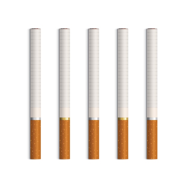 Zestaw papierosów na białym tle