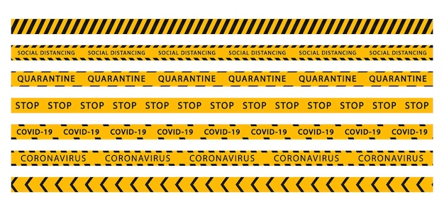 Zestaw Pasków Kwarantanny Covid19 Czarno-żółte Taśmy Ostrzegawcze Strefa Zagrożenia Koronawirusem