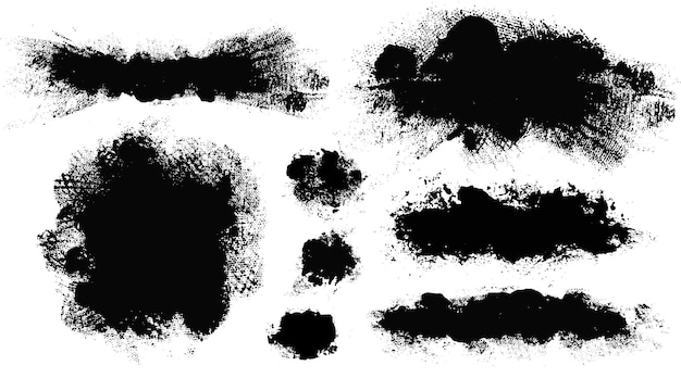 Zestaw pędzli wektorowych elementy projektowe Grunge prostokątne okrągłe pudełka tekstowe Brudne teksty teksturowe banery Plamy atramentu Grungy malowane wybuch odcisk tkaniny materiał tkaniny