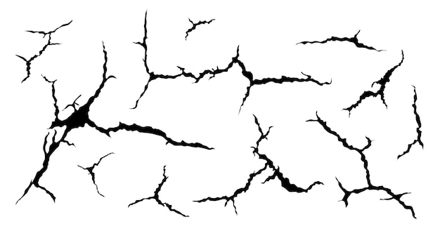 Plik wektorowy zestaw pęknięć w ziemi trzęsienie ziemi i pęknięcia w ziemi efekt dziury, spękania i uszkodzona tekstura ściany