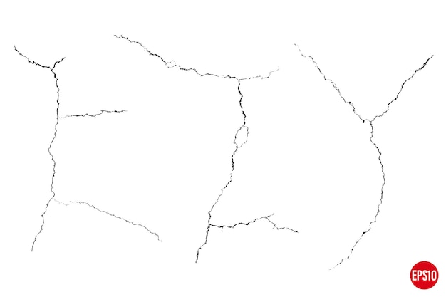 Zestaw Pęknięć Wektorów. Grunge Miejskich Elementów Graficznych O Szorstkiej Powierzchni. Nakładka Kurzu O Ziarnistej Fakturze. Jeden Kolorowy Zasób Graficzny.