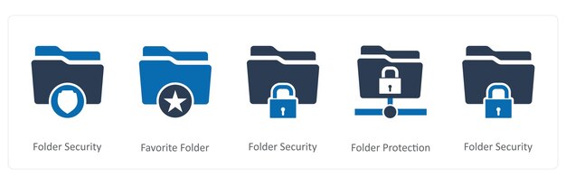 Zestaw pięciu ikon dokumentów jako zabezpieczenie folderu ulubione folder zabezpieczenia folderu