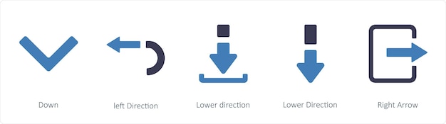 Plik wektorowy zestaw pięciu ikon strzałek, takich jak w dół w lewo kierunek w dół kierunek