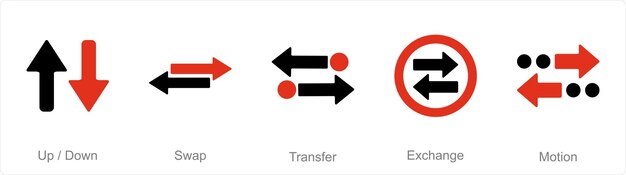 Plik wektorowy zestaw pięciu ikon strzałek w górę i w dół wymiany transferu