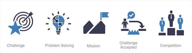 Plik wektorowy zestaw pięciu ikon wyzwania jako misji rozwiązywania problemów