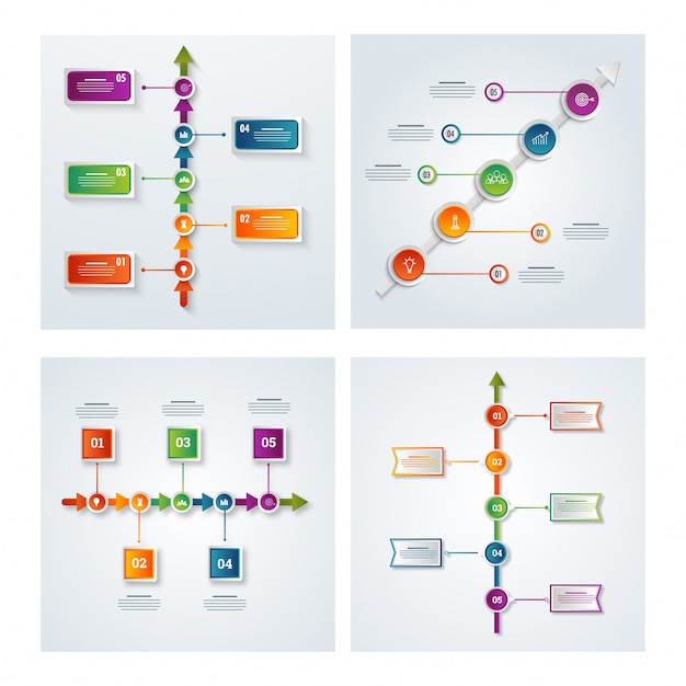 Zestaw Pięciu Krok Osi Czasu Infographic Dla Koncepcji Biznesowej.