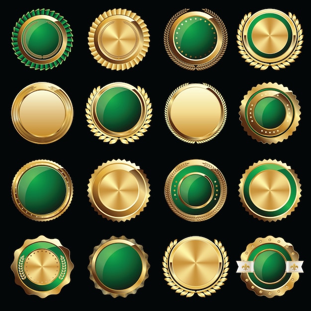 Plik wektorowy zestaw pieczęci i odznaki złoty certyfikat