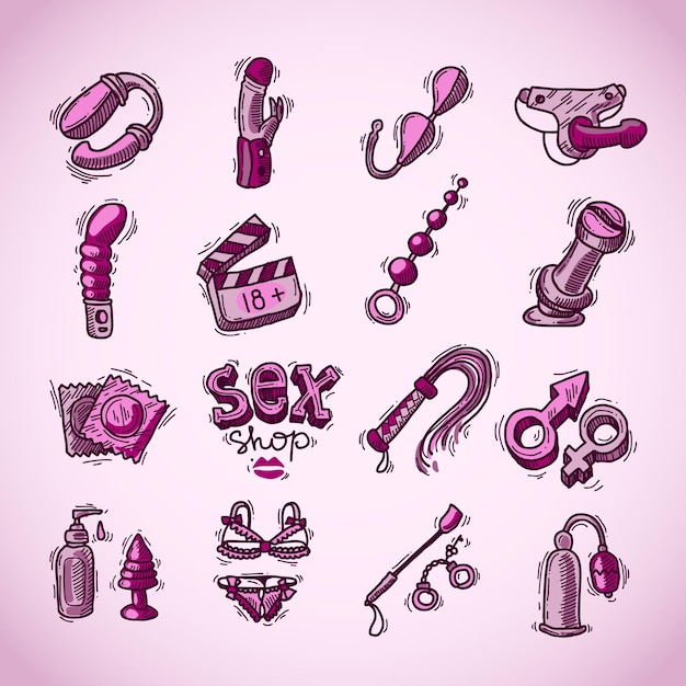 Plik wektorowy zestaw pięknych handdrawn ikon urządzeń sex shop dla swojego projektu