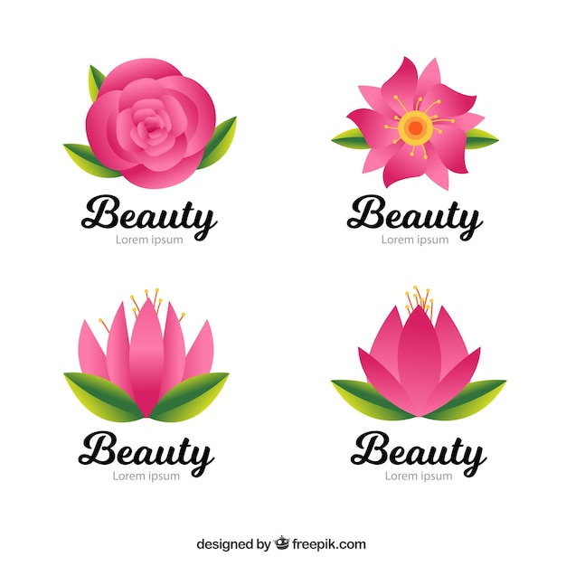 Plik wektorowy zestaw pięknych logo z różowymi kwiatami
