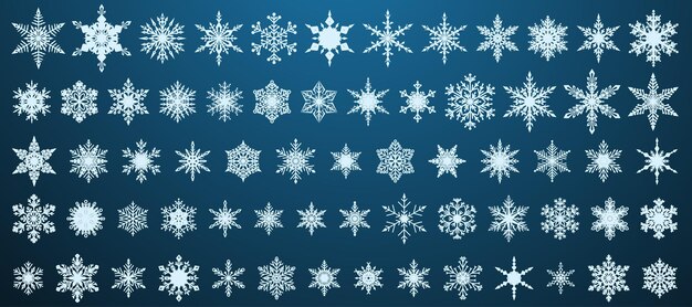 Zestaw Pięknych Złożonych świątecznych Płatków śniegu, Białych Na Niebieskim Tle