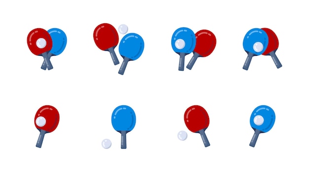 Plik wektorowy zestaw piłek do gry w tenisa stołowego. ikony rakiety do ping-ponga. ilustracja wektorowa
