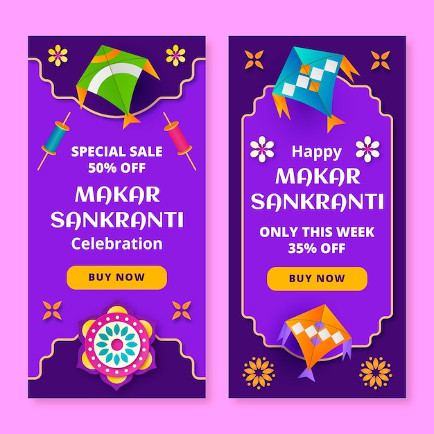 Zestaw pionowych banerów Makar sankranti celebration