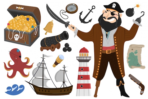 Zestaw Piratów W Stylu Cartoon