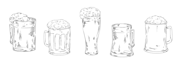Zestaw piwa Glassner kolekcja ilustracja wektorowa dla twojej firmy lub marki zestaw banerów odświeżający chłodny napój z pianką Octoberfest bar bar menu projektowanie napojów alkoholowych