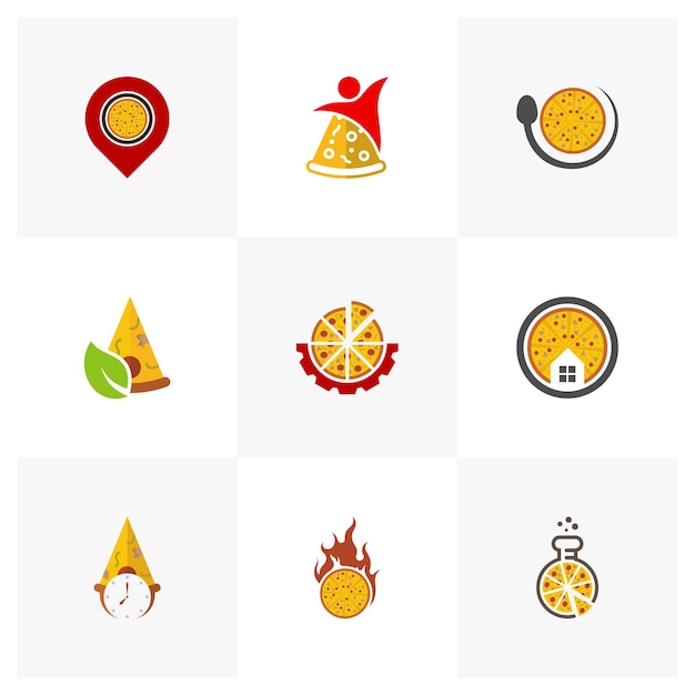 Zestaw Pizza Logo Ikona Projektowania Ilustracji Wektorowych Pizza Concept Logo Projektu Szablon Logo żywności