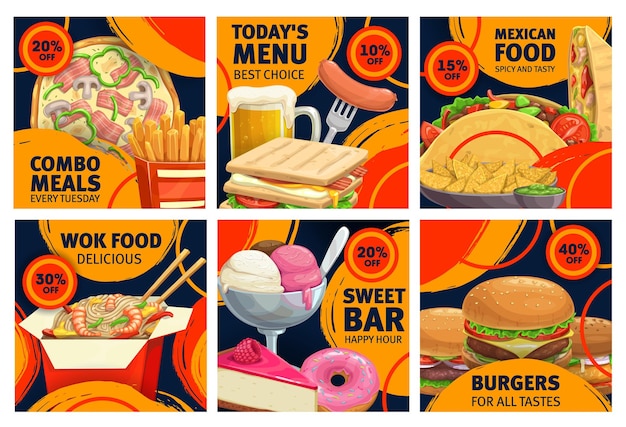 Zestaw Plakatów Promocyjnych Sprzedaży Posiłków Typu Fast Food