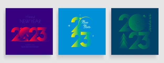Zestaw Plakatów Szczęśliwego Nowego Roku 2023. Kartka świąteczna Z Kolorowym Logo Typografii 2023.