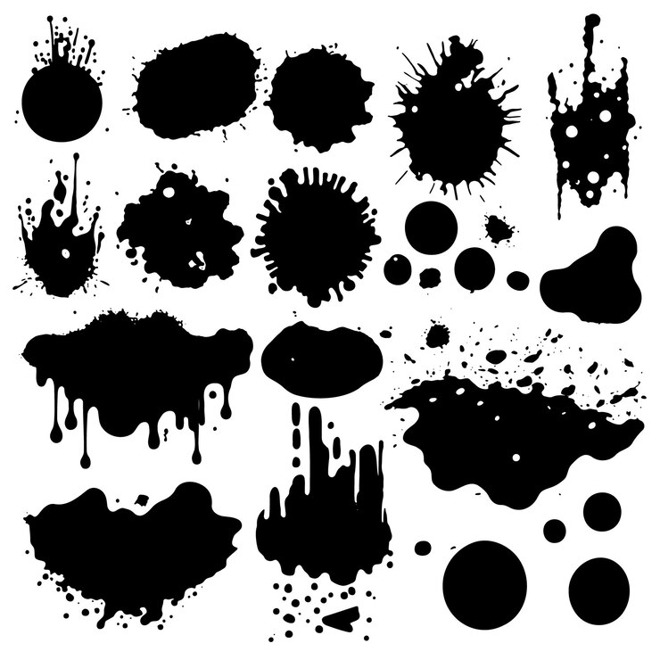 Wektor zestaw plam atramentowych sylwetki inkblot silhouettes proste płynne splodge elementy wektor zestaw