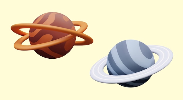 Zestaw planet 3D z pasami asteroid Ciało niebieskie z pierścieniami