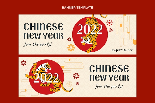 Plik wektorowy zestaw płaskich banerów poziomych chińskiego nowego roku