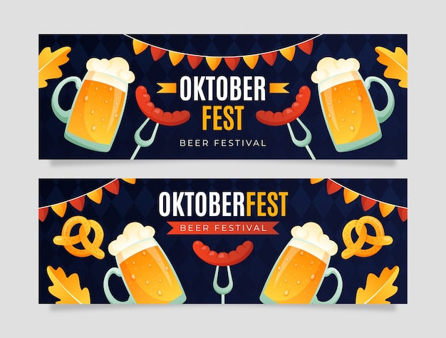 Zestaw płaskich poziomych banerów oktoberfest